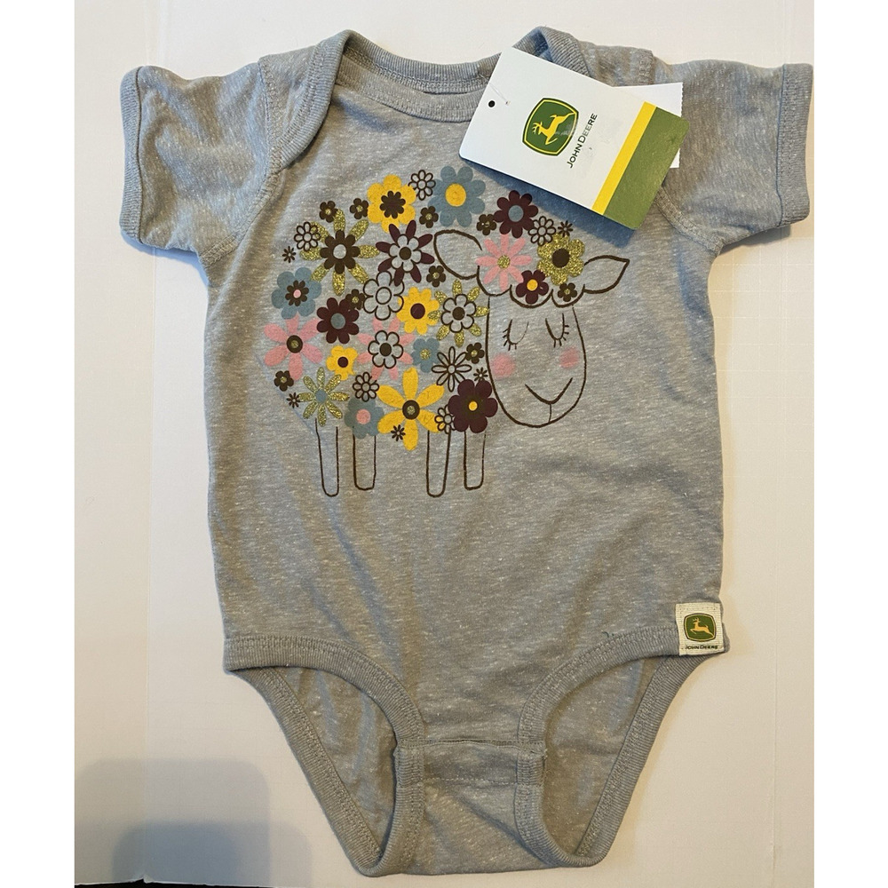 John Deere Girl's Gray Short Sleeve Toddler One-Piece Shirt 12 months NEW
